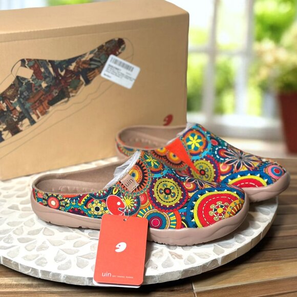 UIN Blossom Slipper Canvas Mules Colorful Comfort Walking Shoe Art Travel Size 7 - Picture 4 of 12